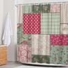 Винтажная лоскутная шторка для душа с цветочным и клетчатым узором - Пастельно-розовая, зеленая, белая, в стиле пэчворк, полиэстер, уютный стильный декор для ванной