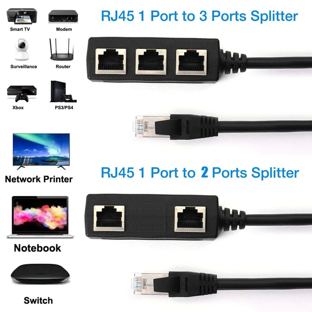 Разветвитель RJ45 1 на 2 / 1 на 3 направления Сетевой адаптер Cat5 Cat6 Cat7 LAN Ethernet-кабель для расширения сети