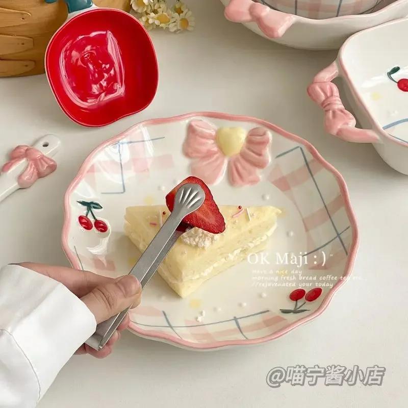 Instagram Вишневая тарелка Домашняя тарелка для овощей Завтрак Высокая красота Десерт Милая Керамическая посуда Плоское блюдо Набор Декор