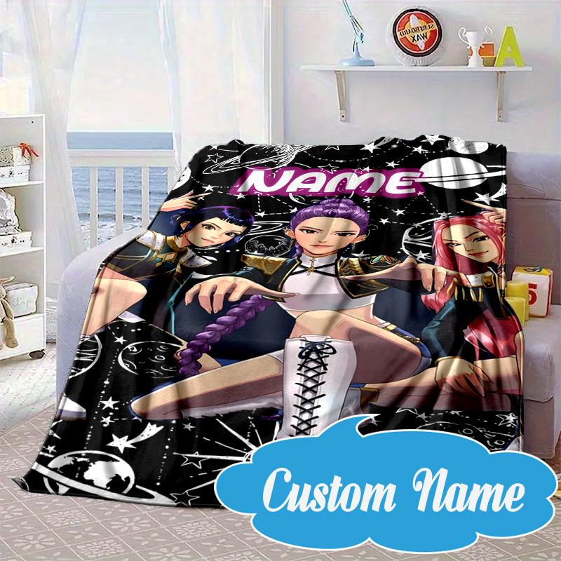 Custom Name Vibrant Anime KPop Blanket bed sofa Blanket Flannel Blanket for Camping, Hiking, Picnic Essentials,gift for Fan family