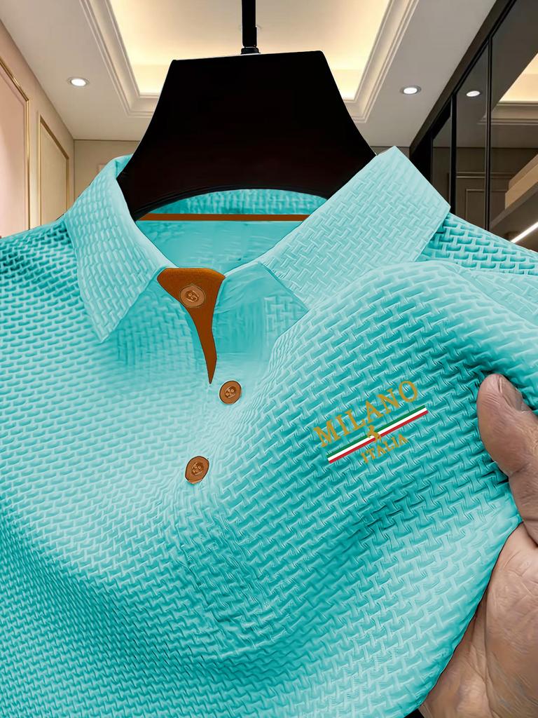 Мужские Поло в Стиле Business Casual с Цветовыми Блоками для Гольфа - Короткий Рукав, Воротник-стойка, Рабочая Футболка, Летняя Модная Одежда
