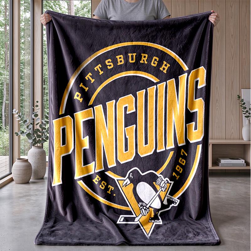 Pittsburgh Penguins Sports Style Flannel Fleece Blanket Cozy Warm Throw Blanket For Couch Bed Travel All Season Use