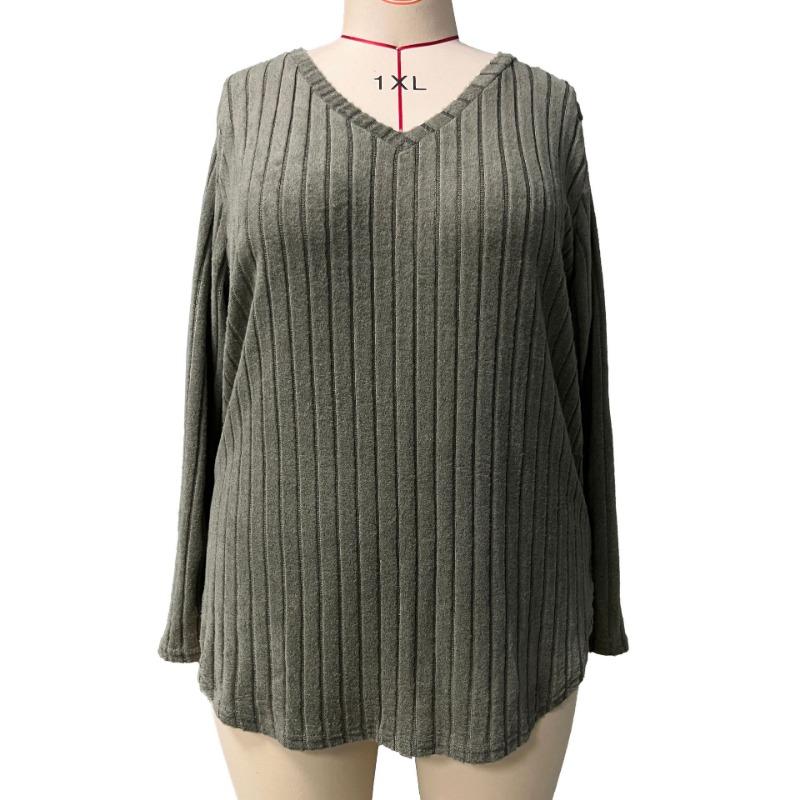 Осень-зима, свободные женские пуловеры с длинными рукавами, однотонные топы больших размеров, одежда больших размеров, вязаная футболка с v-образным вырезом