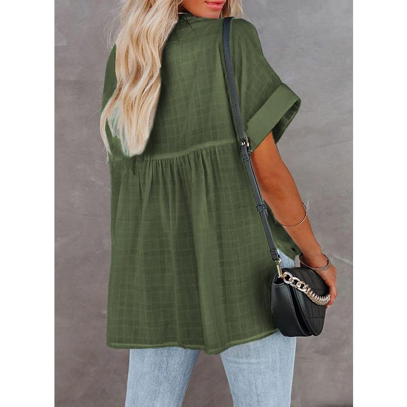 YYFS Women's Fashion Casual Summer Spring Solid Color Print Short Sleeve V-Neck Blouses & Shirts