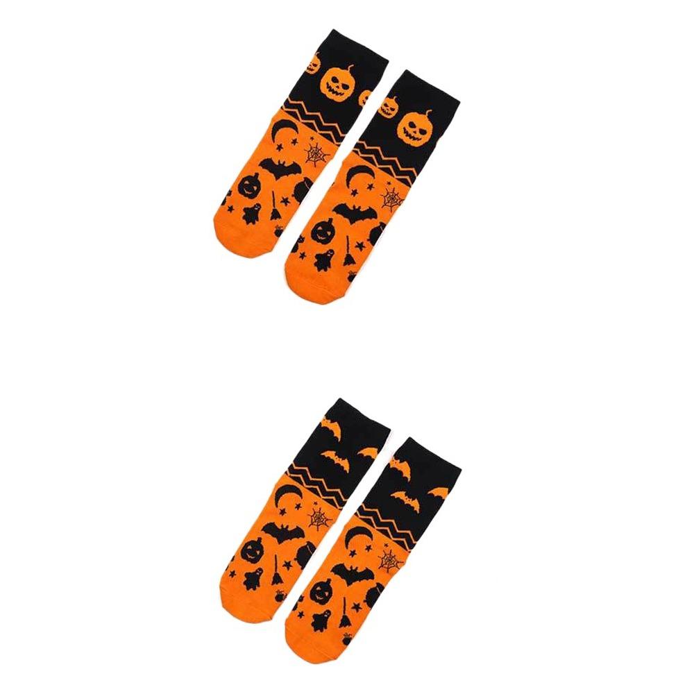 2Pairs Pumpkin Tube Socks Bat Cotton Socks Women Breathable Mid-Calf Stockings  Party