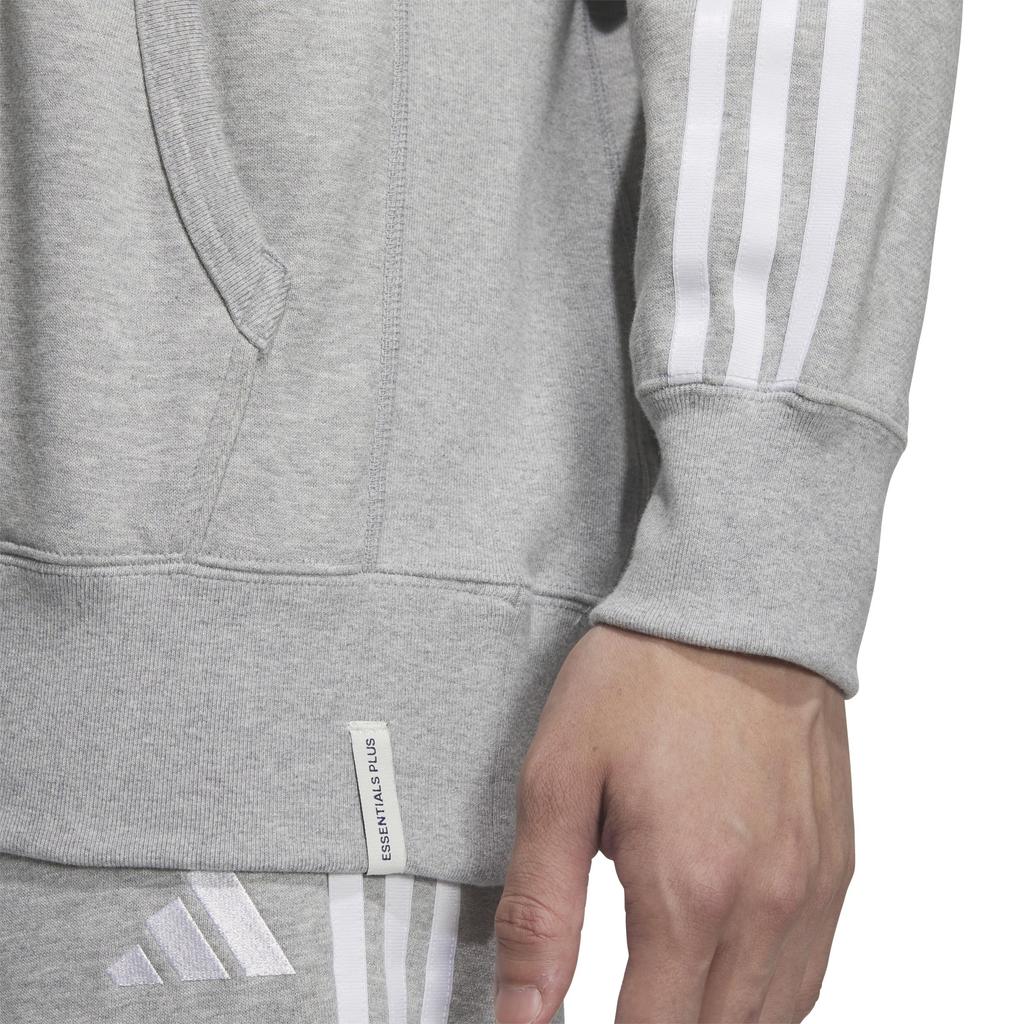 Мужская толстовка Adidas ESS+ с 3 полосками, средне-серый меланж, размер M, JUP96, (JW6976),
