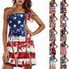 Женское летнее платье повседневное расклешенное ко Дню независимости с оборками, с коротким рукавом, сарафан пляжное А-силуэта с карманами