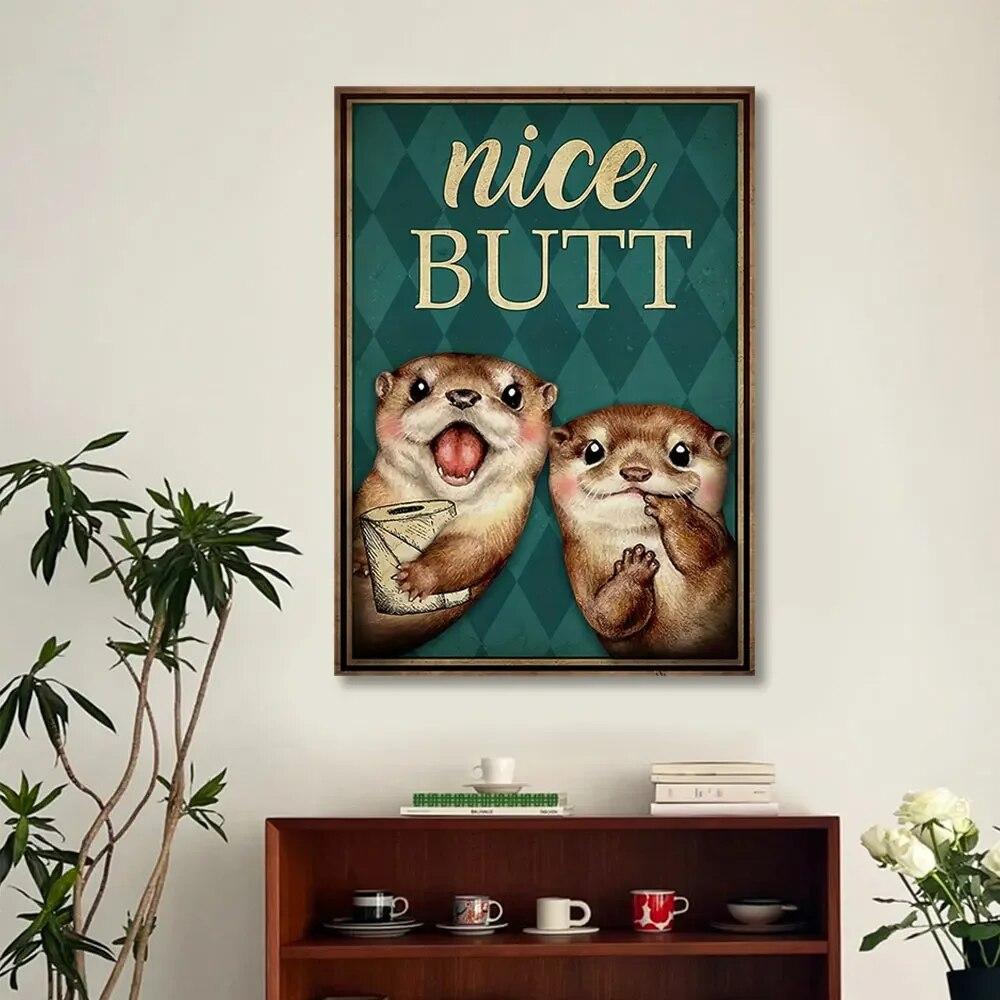 Милые выдры, красивый постер на холсте, принты на туалетной бумаге, забавный декор для ванной комнаты, декор для туалета, настенная художественная живопись