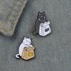 Cute Black White Cats Enamel Pins Dried Fish Bag Brooch Cartoon Animal Badges Denim Lapel Pin Jewelry Gift for Kids Best Friends