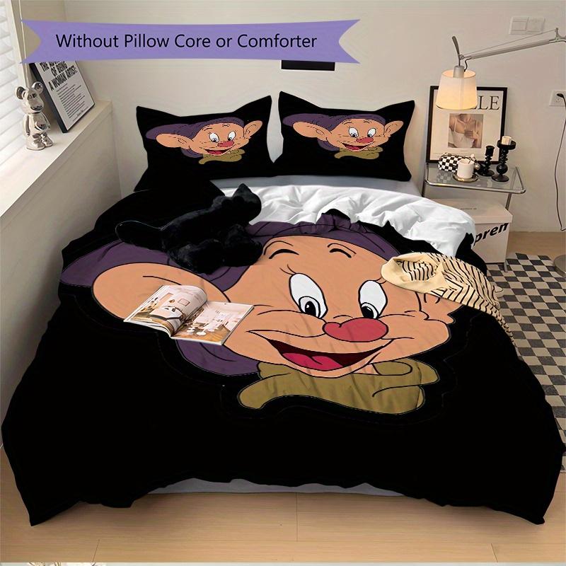 3pcs Snow White Dopey Cartoon Bedding Set, Includes 1 Quilt Cover and 2 Pillowcases, Comfortable Bedding with Stylish Design for Bedroom, Ma