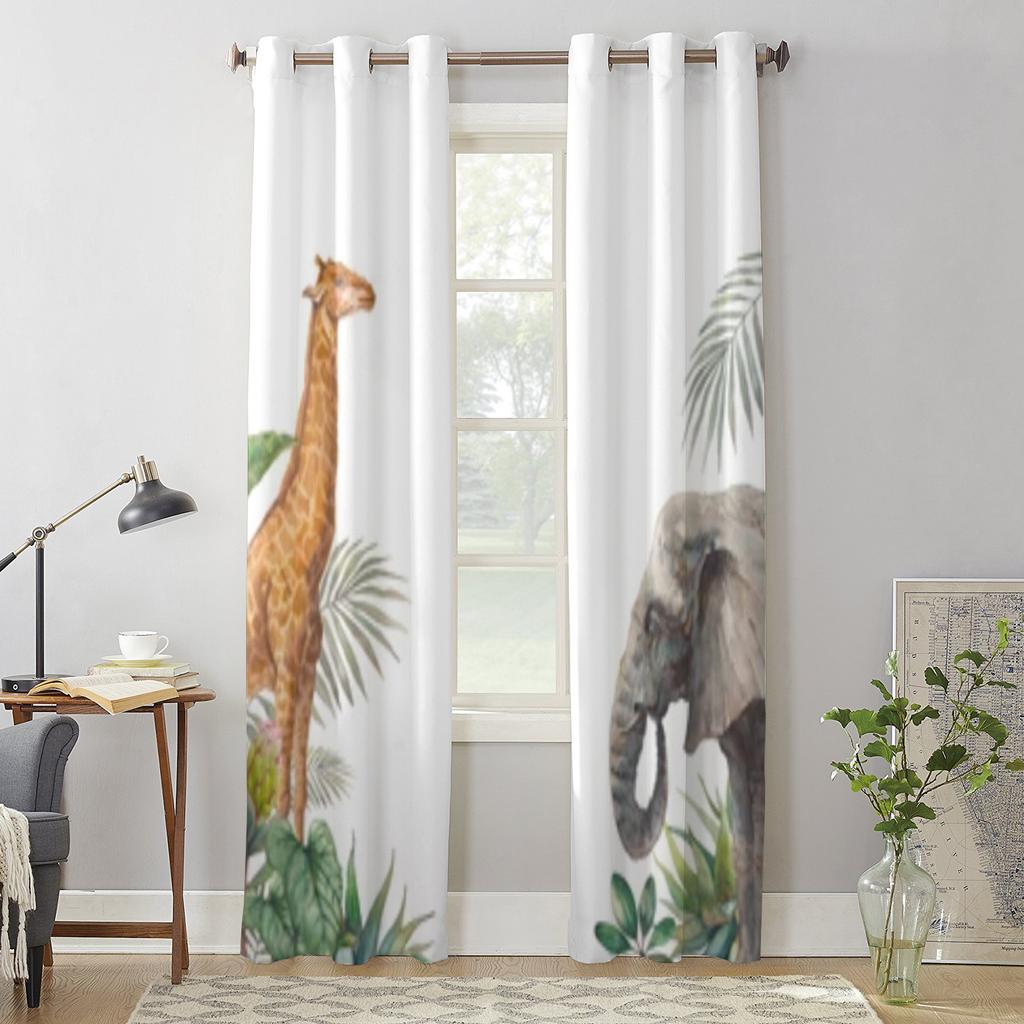 Jungle Animal Elephant And Giraffe Window Curtains For Living Room Kitchen Modern Curtains Home Decor Blinds Drapes