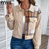 Women's Fashion Casual Spring Autumn Colour Block Print Long Sleeve POLO Neck Blouses & Shirts Top Jacket