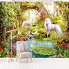 Обои с фреской 3D Красивый Лес Белая лошадь Озеро Природа Пейзаж Фотообои Гостиная ТВ Диван Фон Стены Домашний Декор Рулоны