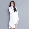Женская однобортная пижама с лацканами и поясом, свободный карман с длинным рукавом, однотонная универсальная белая блузка