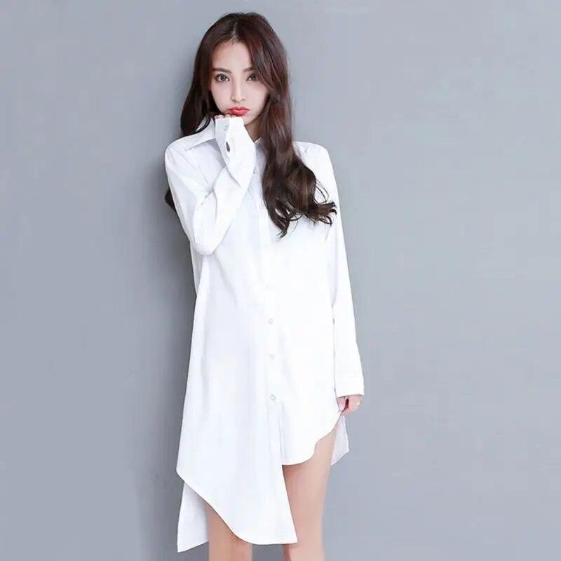 Женская однобортная пижама с лацканами и поясом, свободный карман с длинным рукавом, однотонная универсальная белая блузка