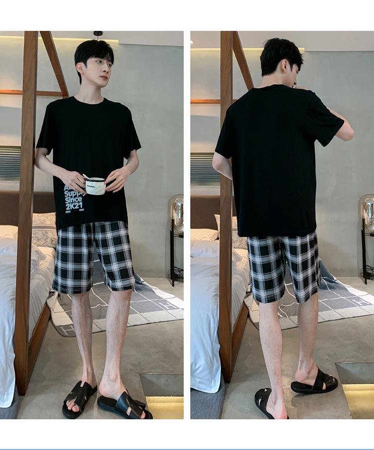 Мужской летний модальный пижамный комплект: Топ с коротким рукавом и шорты в корейском стиле для подростков и студентов