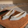 213-5 Pointed Flat Thick Heel Women's Shoes 2025 New Crystal Bridal Wedding Shoes Shallow Bridesmaid Shoes Low Heel Single Shoes