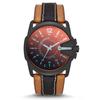 DIESEL Master Chief Men's Quartz Watch Black with orange/blue burst Dial Leather Strap 51mm DZ1600