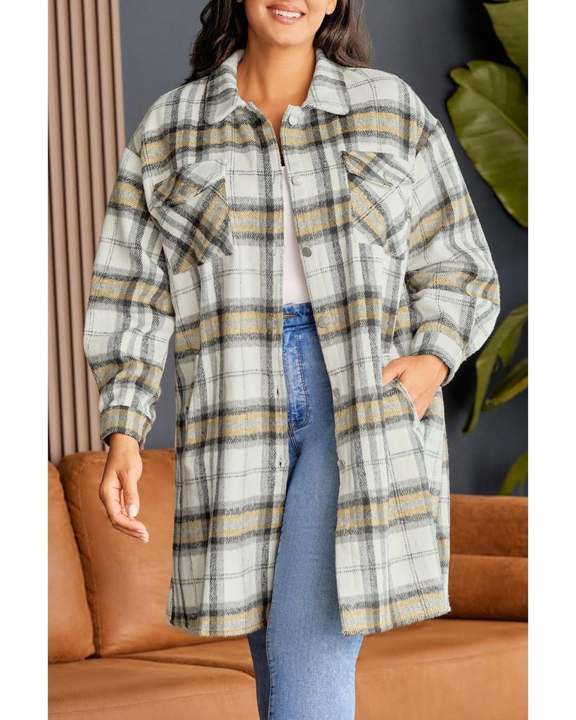 Azura Exchange Multicolor Plus Size Plaid Pocketed Side Slit Shacket