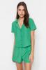 Women's Fashion Green Terrycotton Shirt-Shorts Woven Pajama Set