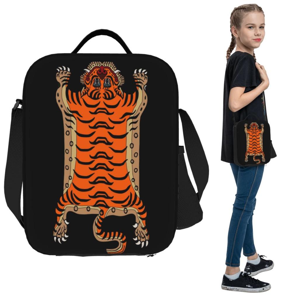 Tibetan Tiger Rug Lunch Bags Insulated Bento Box Portable Lunch Tote Resuable Picnic Bags Thermal Bag for Woman Student School