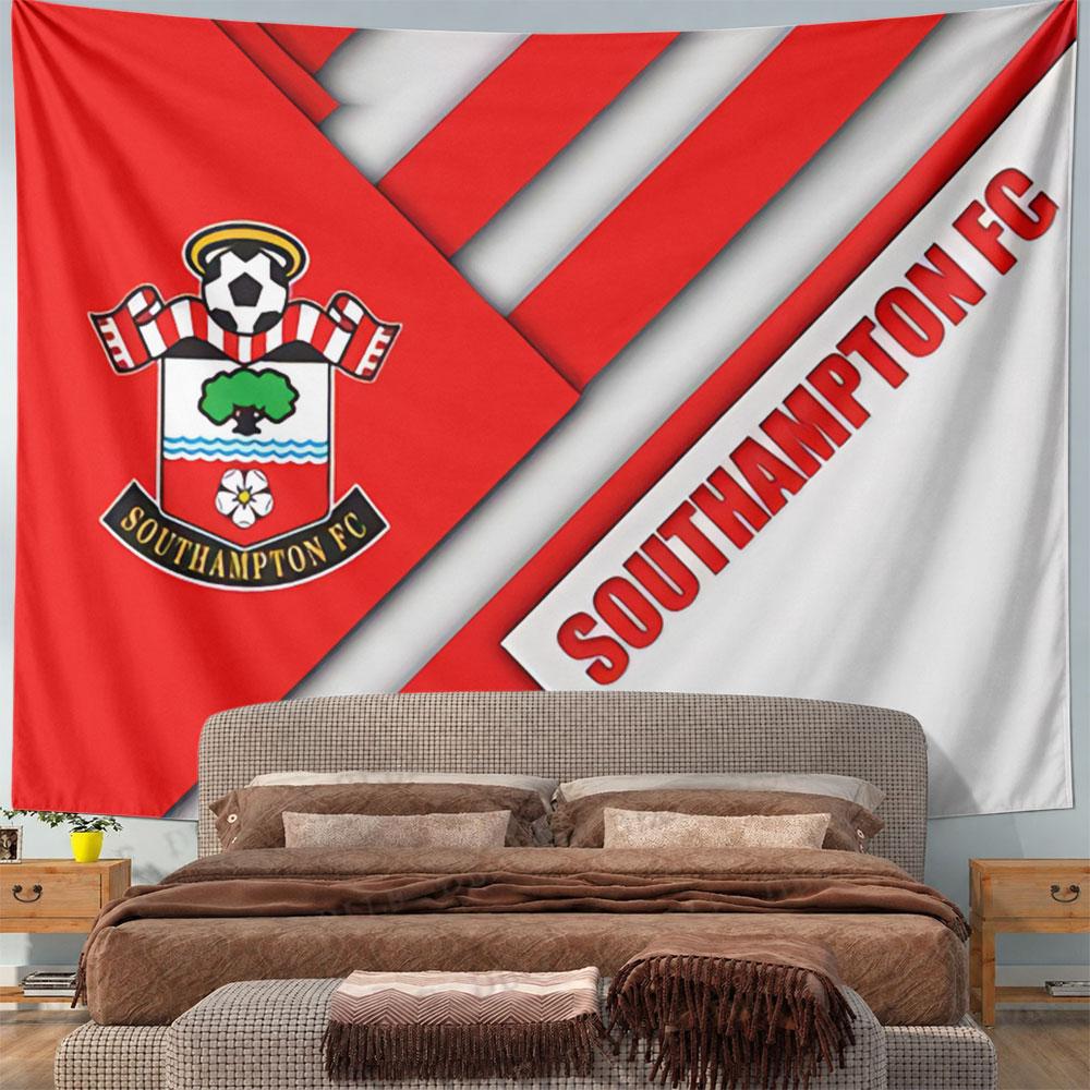 Red and white diagonal layers featuring Southampton FC logo and text. Patterned tapestry for bedroom and living room home decor