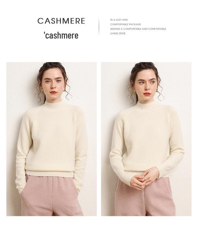 Women's Versatile Cashmere Sweater: Plain Color, Autumn/Winter, Half-High Neck, Raglan Sleeves, Double Ply, Thickened Base Layer.