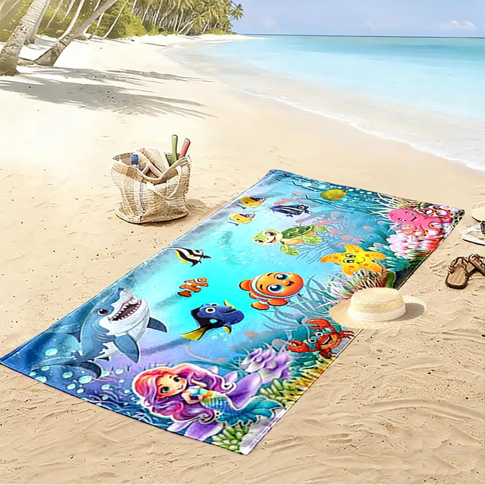 Colorful Underwater Cartoon Scene Beach Towel quick-drying for travel outdoor sports jogging beach and swimming