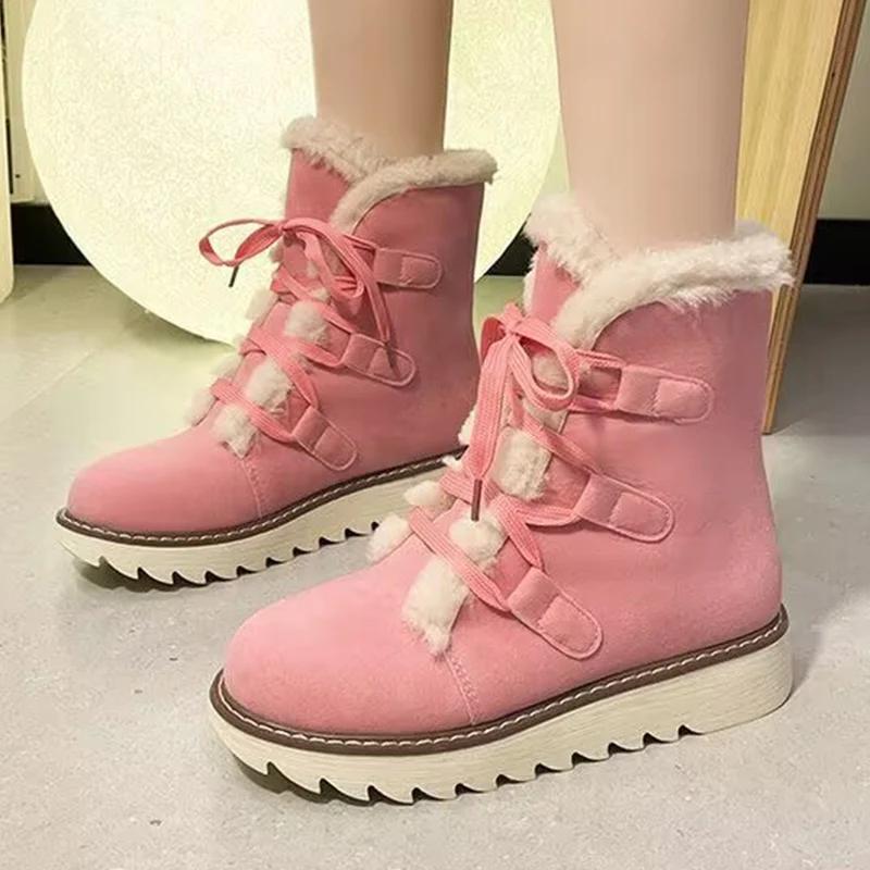 Fur Flats Platform Women Snow Ankle Boots Suede Shoes 2025 Trend Casual Walking Short Plush Chelsea Boots Winter New Mujer Botas