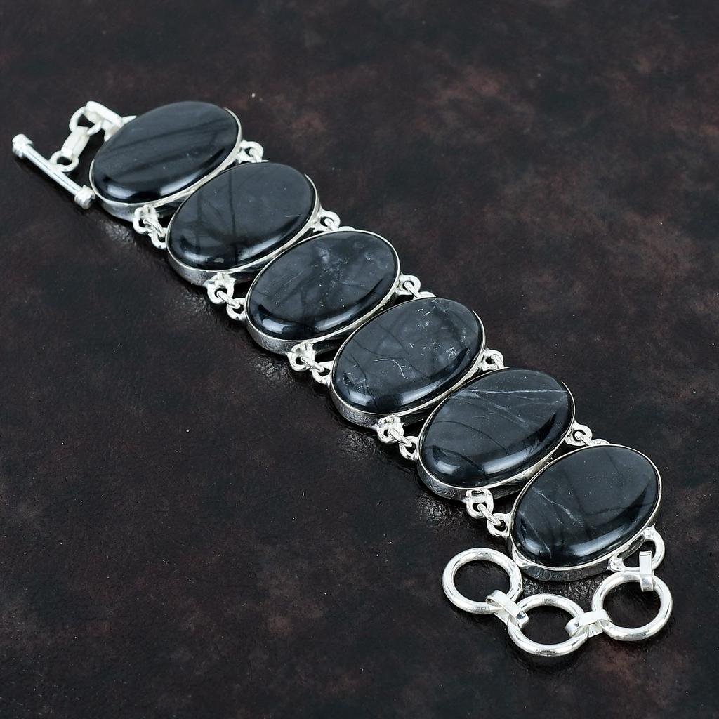 Picasso Jasper Gemstone Bracelet Handmade Jewelry Unique Style Bracelet 925 Sterling Silver Bracelet Adjustable Chain Bracelet Gifts For Him