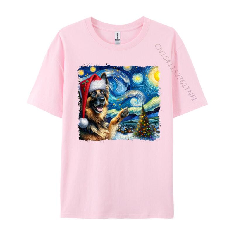 Gerunisex Shepherd Santa Starry Night Van Gogh Christmas Dog Tshirts High Street Youthful Tops T Shirt Wholesale Cotton Youth