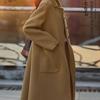 Женское шерстяное пальто тети 2024 в корейском стиле - Осень и Зима, средней длины, ниже колена, модного свободного кроя