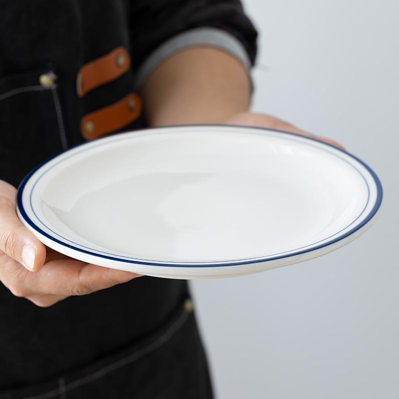 Off-White Line Bone Dish: 6.4/7.2/9 Inch Shallow White Porcelain Dessert & Snack Plate