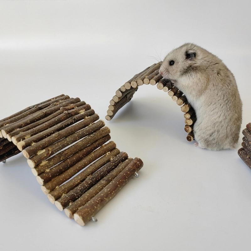Natural Wooden Bridge Bendable Platform Toy for Small Animal Mouse Bridge Hamster Rabbit Hideout Cage Accessories