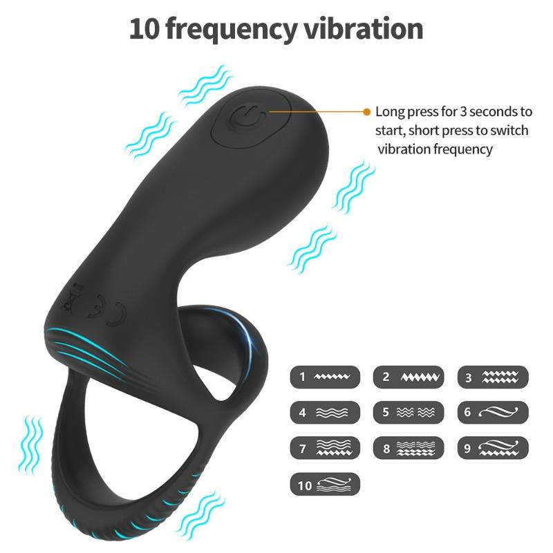 10-частотное вибрирующее силиконовое кольцо для пениса, мужские вибраторы простаты, массаж яичек, анальная пробка, клетка целомудрия для взрослых, секс-игрушки