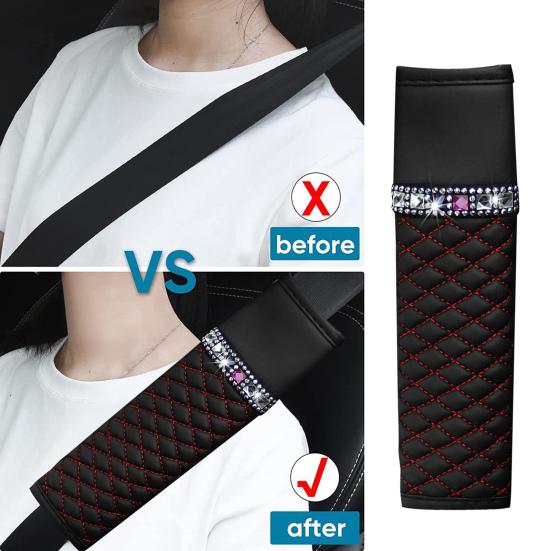 Сияющий декор со стразами, чехол для ремня безопасности, дышащая наплечная накладка из искусственной кожи, удобные автомобильные аксессуары для вождения