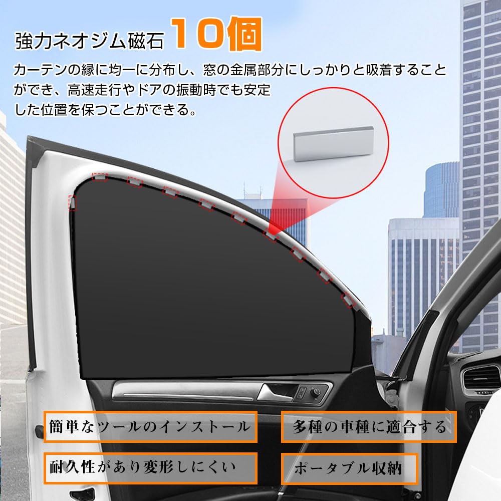 JetWave Car Sun Shade Set of 4, Magnetic Curtains, Light Blocking, Heat Blocking, UV