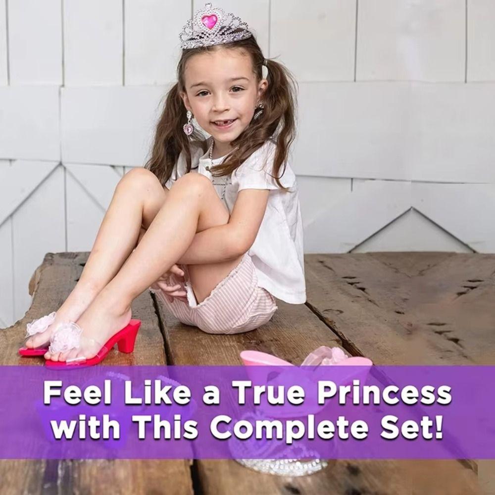 Earrings Bracelet Girls Jewelry Toys Pretend Play Crystal Shoes Toy Halloween