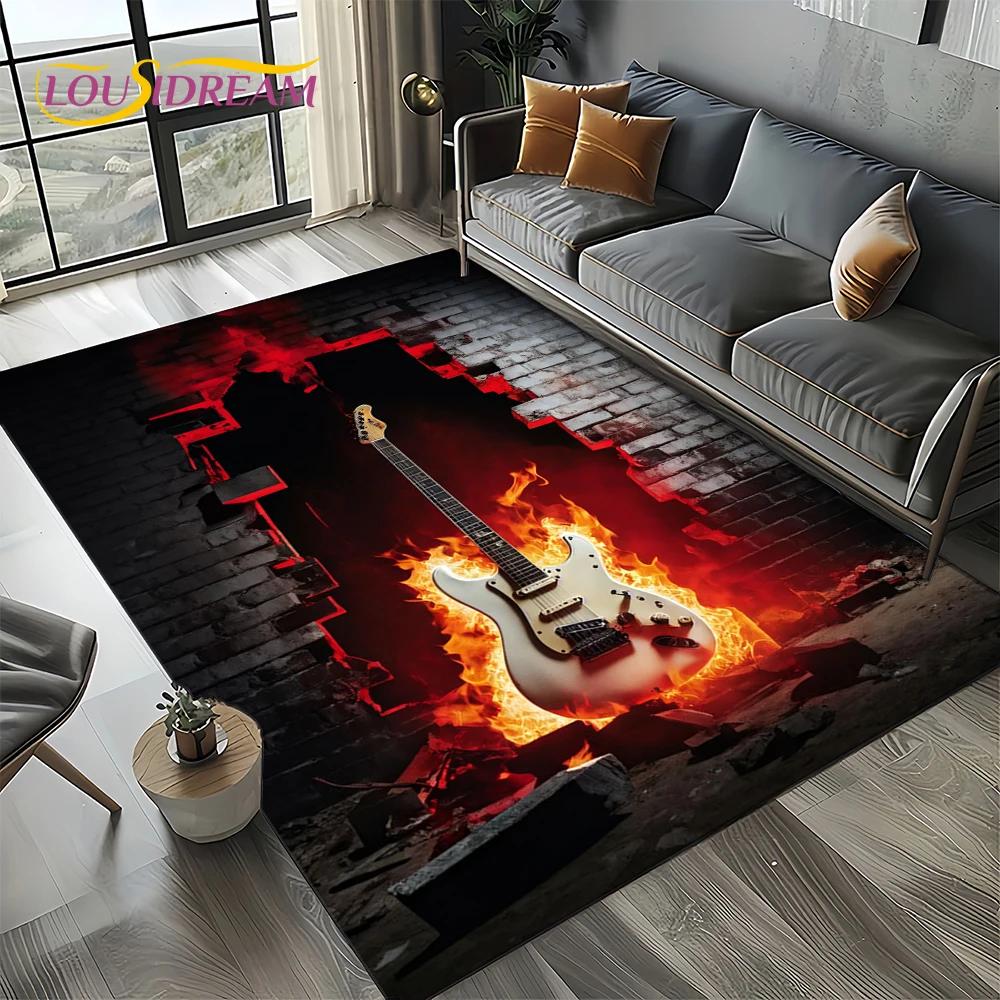 27 Style New Skull Electric Guitar Classical Guitar Carpet Rug for Living Room Bedroom Home Sofa,kid Area Rug Non-slip Floor Mat