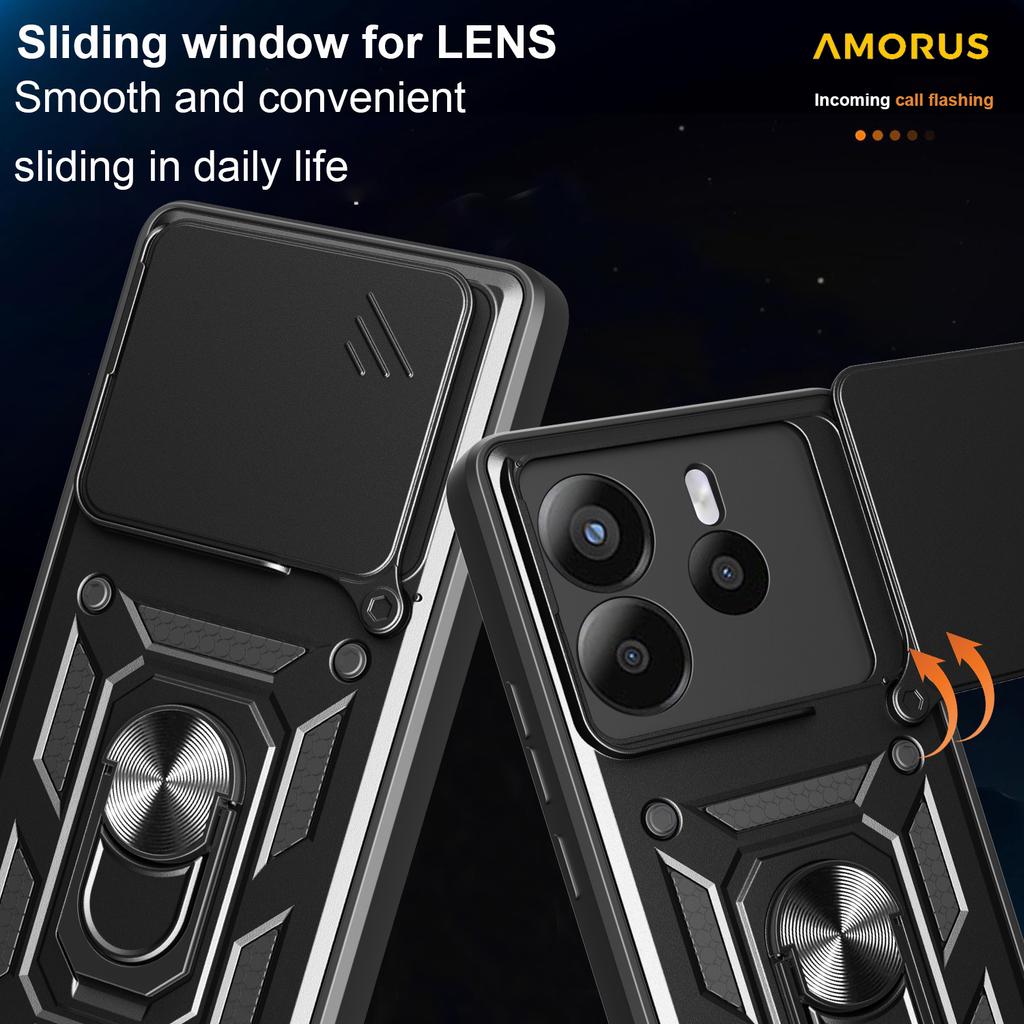 AMORUS For Xiaomi Redmi Note 14 5G Case Kickstand PC+TPU Phone Cover with Camera Lens Slider