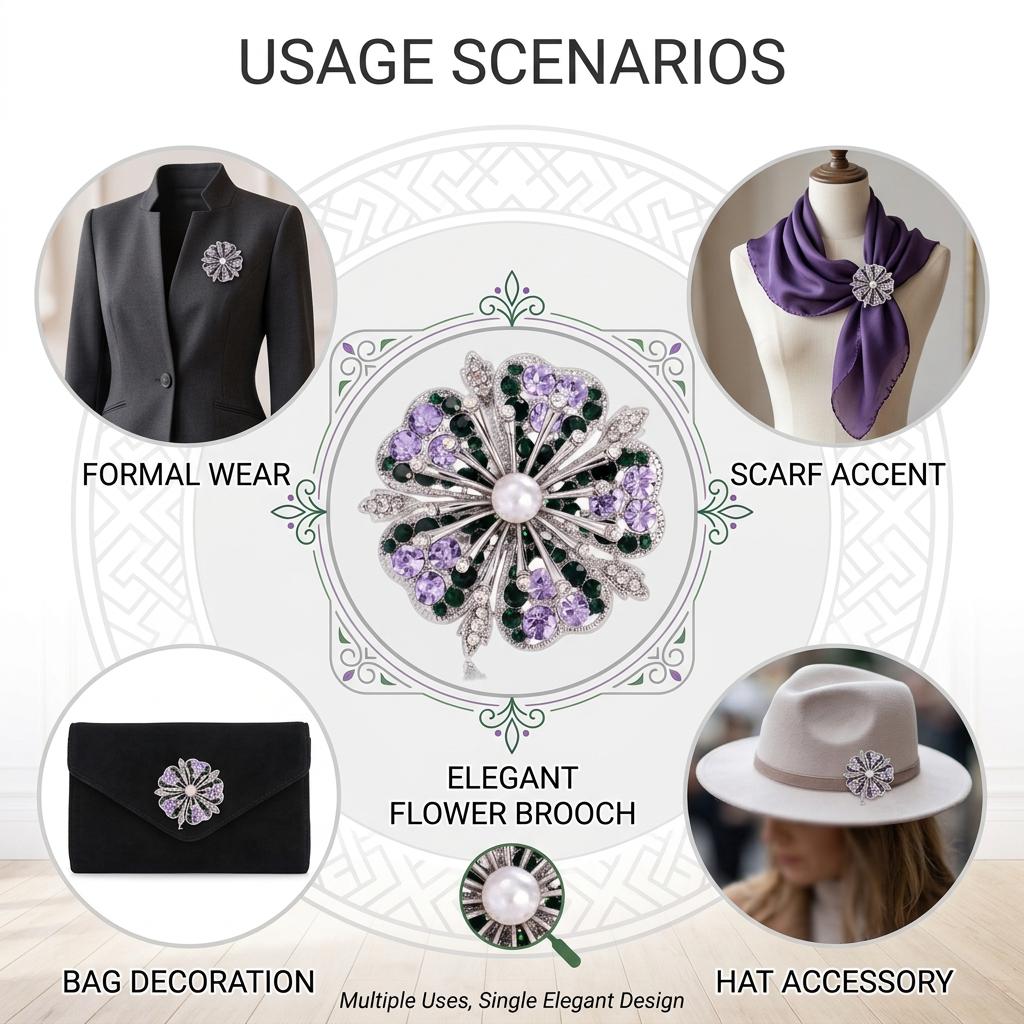 Elegant Flower Brooch Zinc Alloy Rhinestone Pearl Design Brooch For Weddings Parties