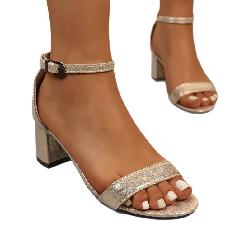Однословные сандалии женские новые летние толстый каблук средний каблук модные летние туфли на высоком каблуке