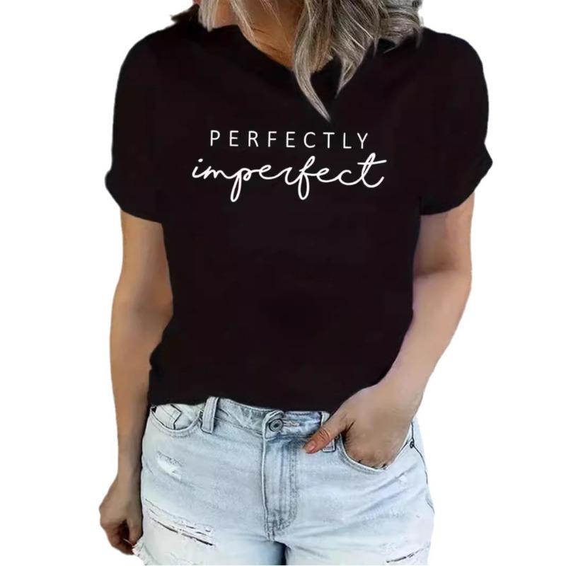 Летняя мода Женская одежда с принтом букв Классическая мода Футболка с коротким рукавом и круглым вырезом