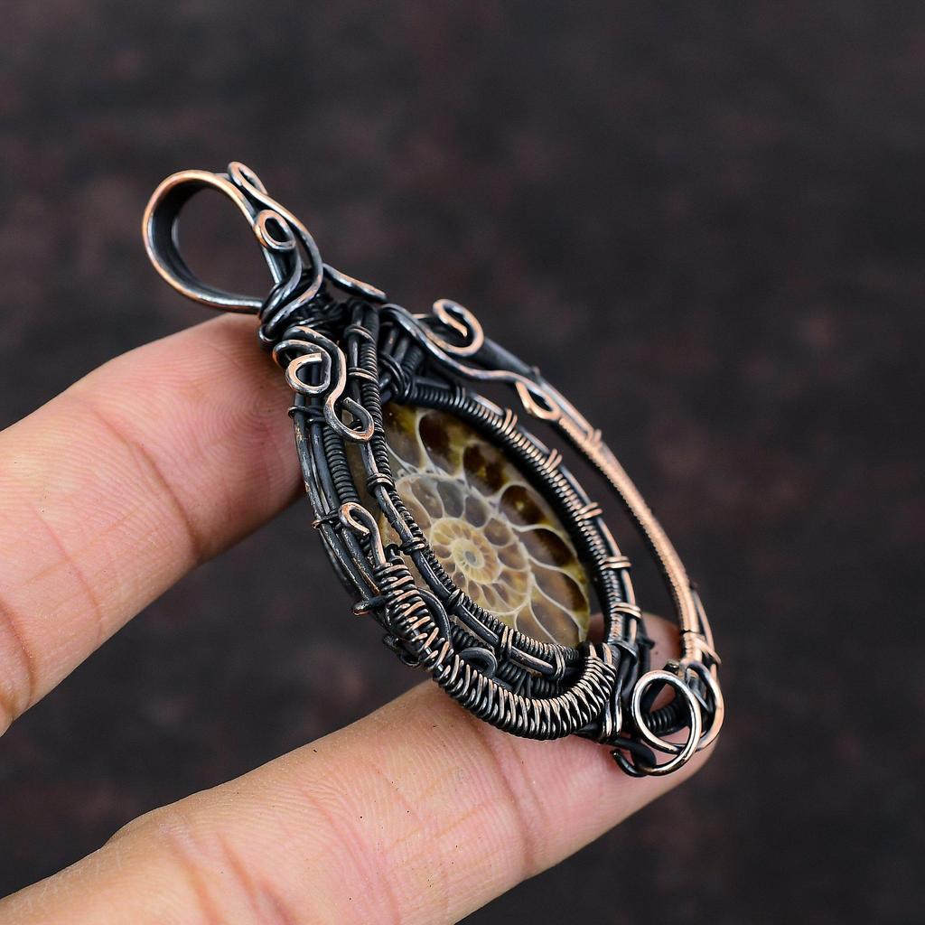 Ammonite Fossil Pendant Copper Wire Wrapped Gemstone Pendant Handmade Brand New Pendant Gift For Anniversary Copper Jewelry Designer Pendant