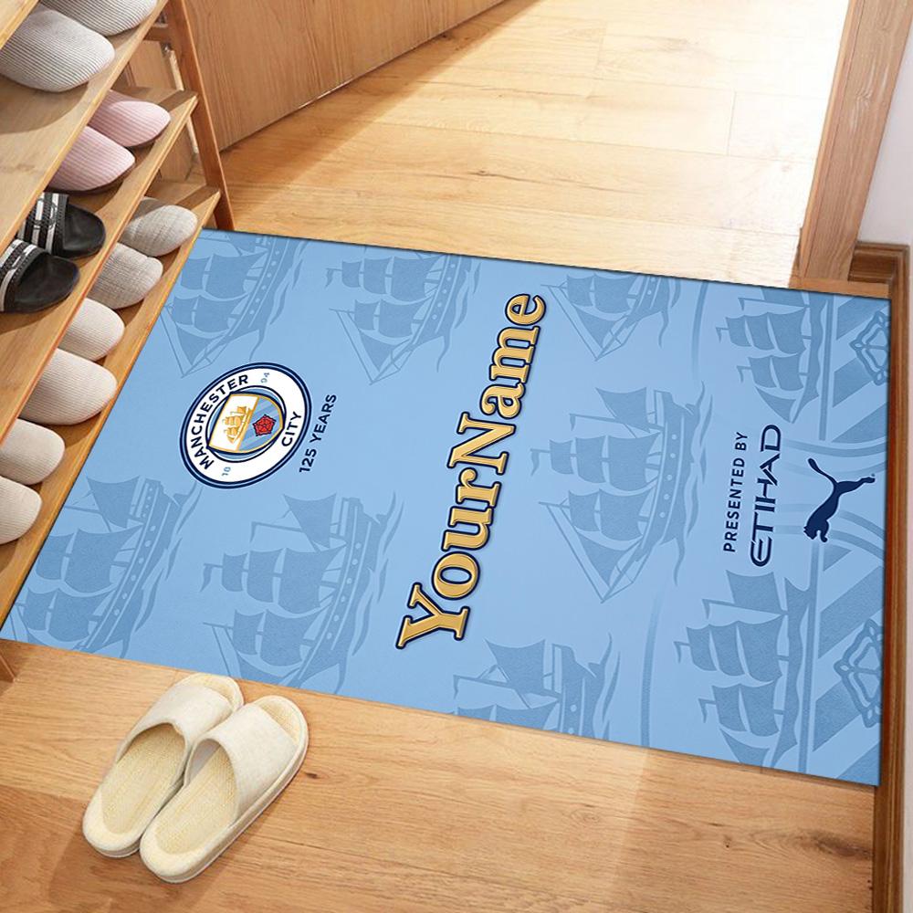 Manchester City Customize Your Name Area Rug Perfect for Balcony Entryway Foyer Living Rooms Anti-slip Rug Decorate Offices Wedding Party Gift