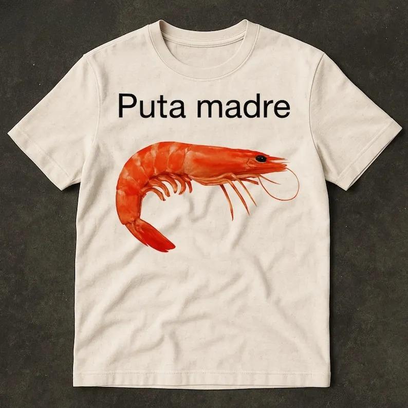 Funny Shrimp Memes, Shrimp-patterned T-shirt Memes, Shrimp, Aggressive, Satirical Viral Memes, and Confused Memes.women Summer