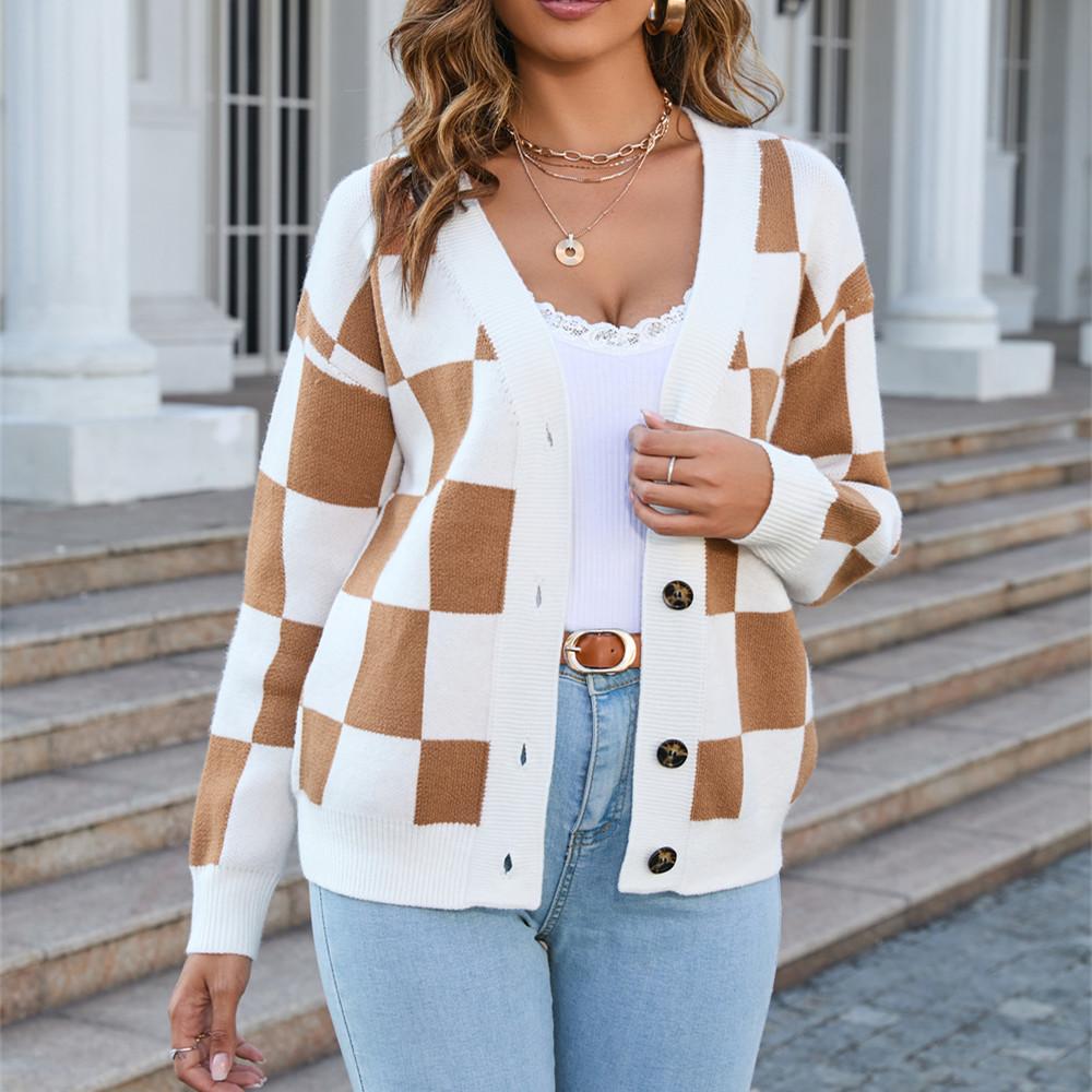 GMXIA Women's Fashion Casual Plaid Print Autumn Winter Long Sleeve Cardigans Sweater Coat