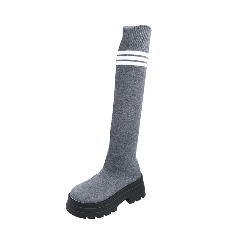 Мода осень зима женские сапоги выше колена на платформе женские эластичные вязаные носки длинные сапоги туфли на толстой подошве для женщин