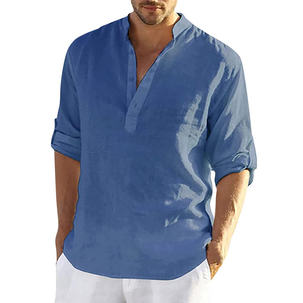 Дизайнерские весенне-летние мужские повседневные хлопковые льняные рубашки с длинным рукавом, свободные рубашки