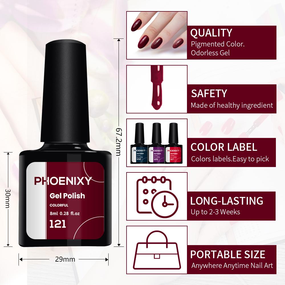 Лак для ногтей PHOENIXY, 8 мл, УФ-светодиодный гибридный лак для дизайна ногтей, гель-лайнер для маникюра, полупостоянная основа, верхнее покрытие, гель с блестками, блестящие цвета, гель